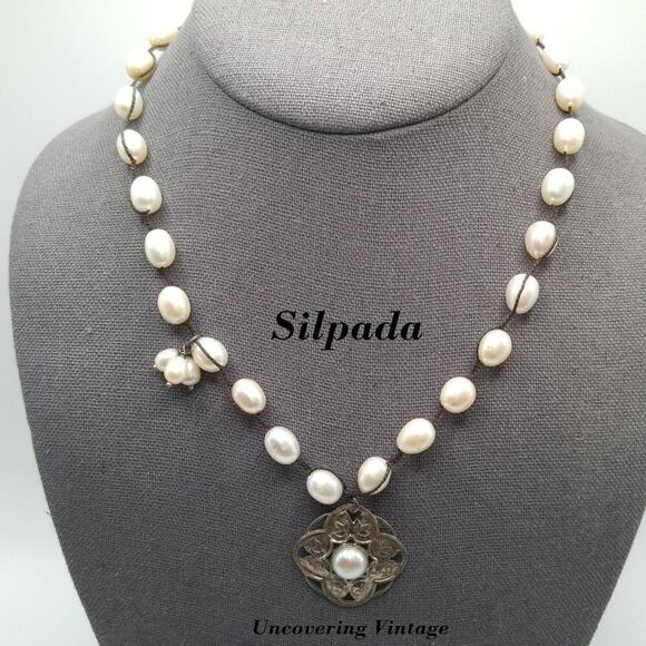 Silpada Sterling Silver Pendant Rhyannon Pearl Necklace, Silk Cord, 17 Inch - Picture 1 of 10